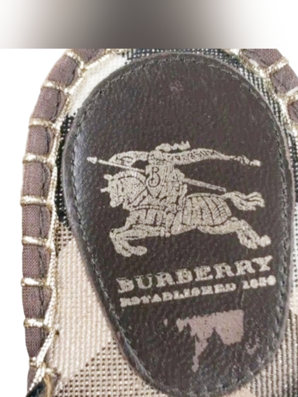 Burberry Metallic Bronze Leather Nova Check Espadrille Wedge Sandals 39 - Picture 6 of 7
